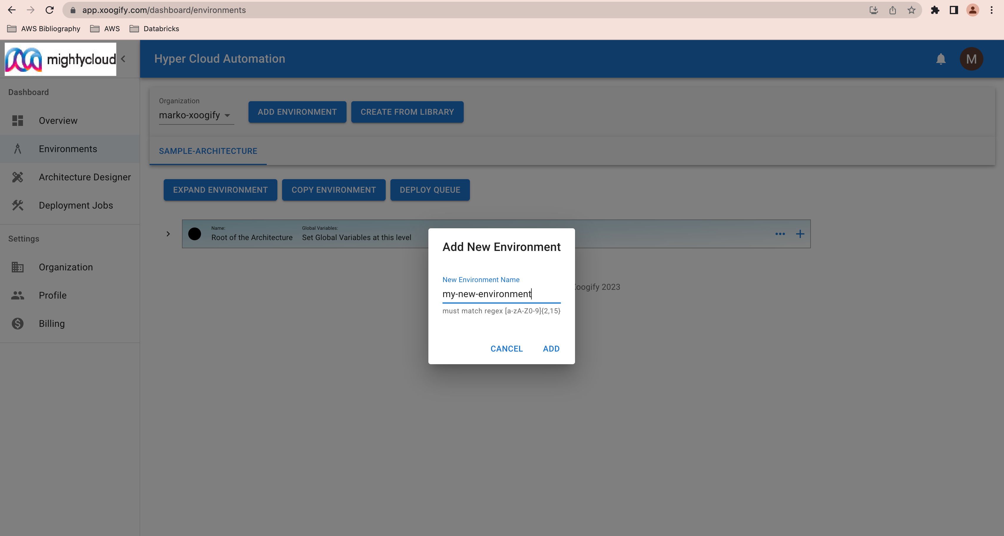 new environment name
